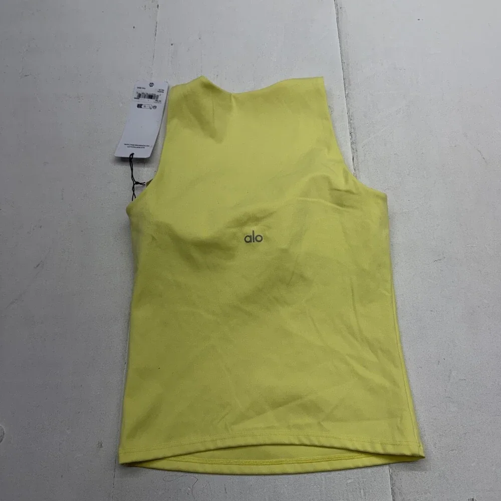 Alo Yoga Tank Top Womens XS Yellow SoftSculpt No Nonsense Bra Athletic Yoga